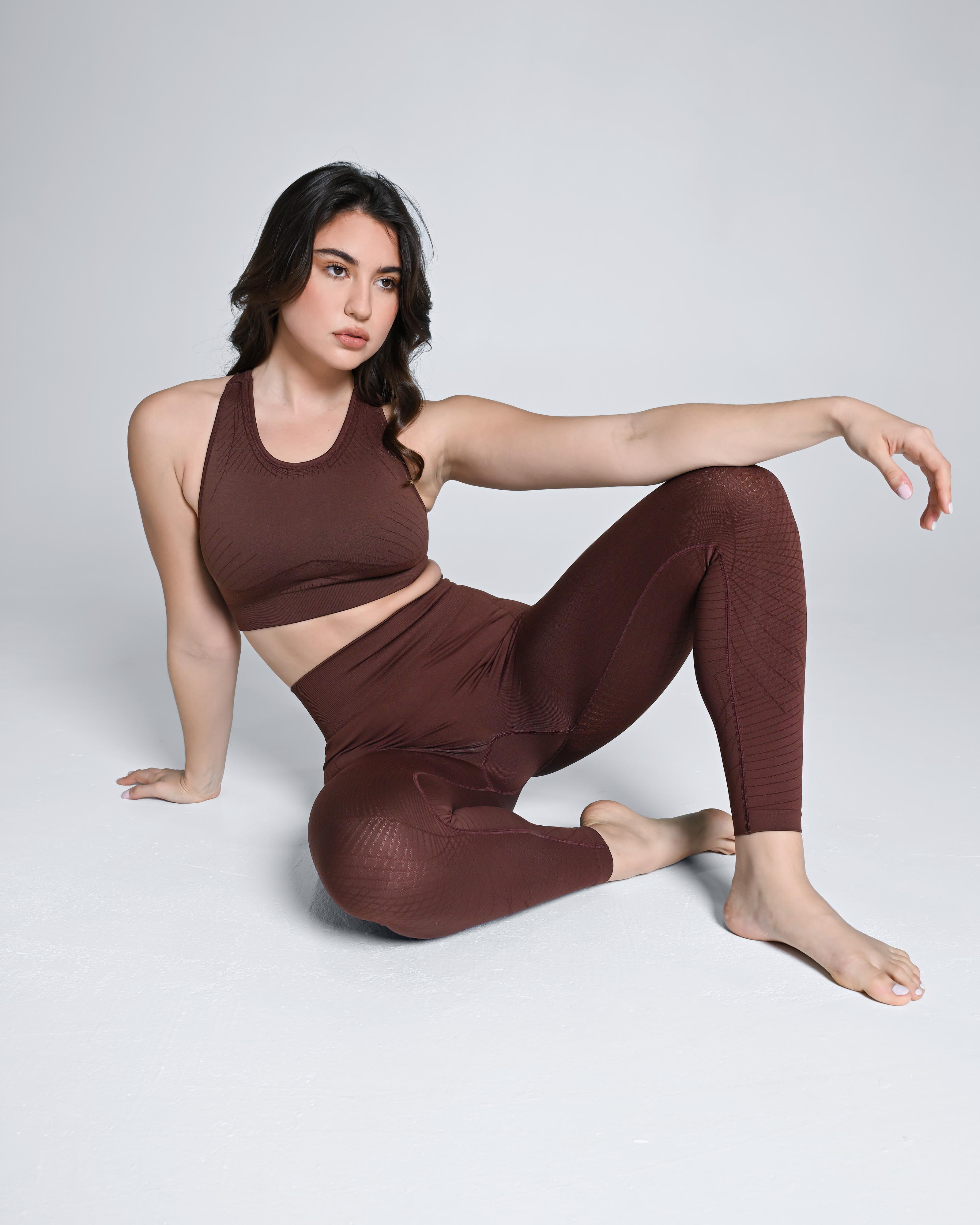 Seamless Crop Tank & Leggings Set - Chestnut Brown - Cosmolle