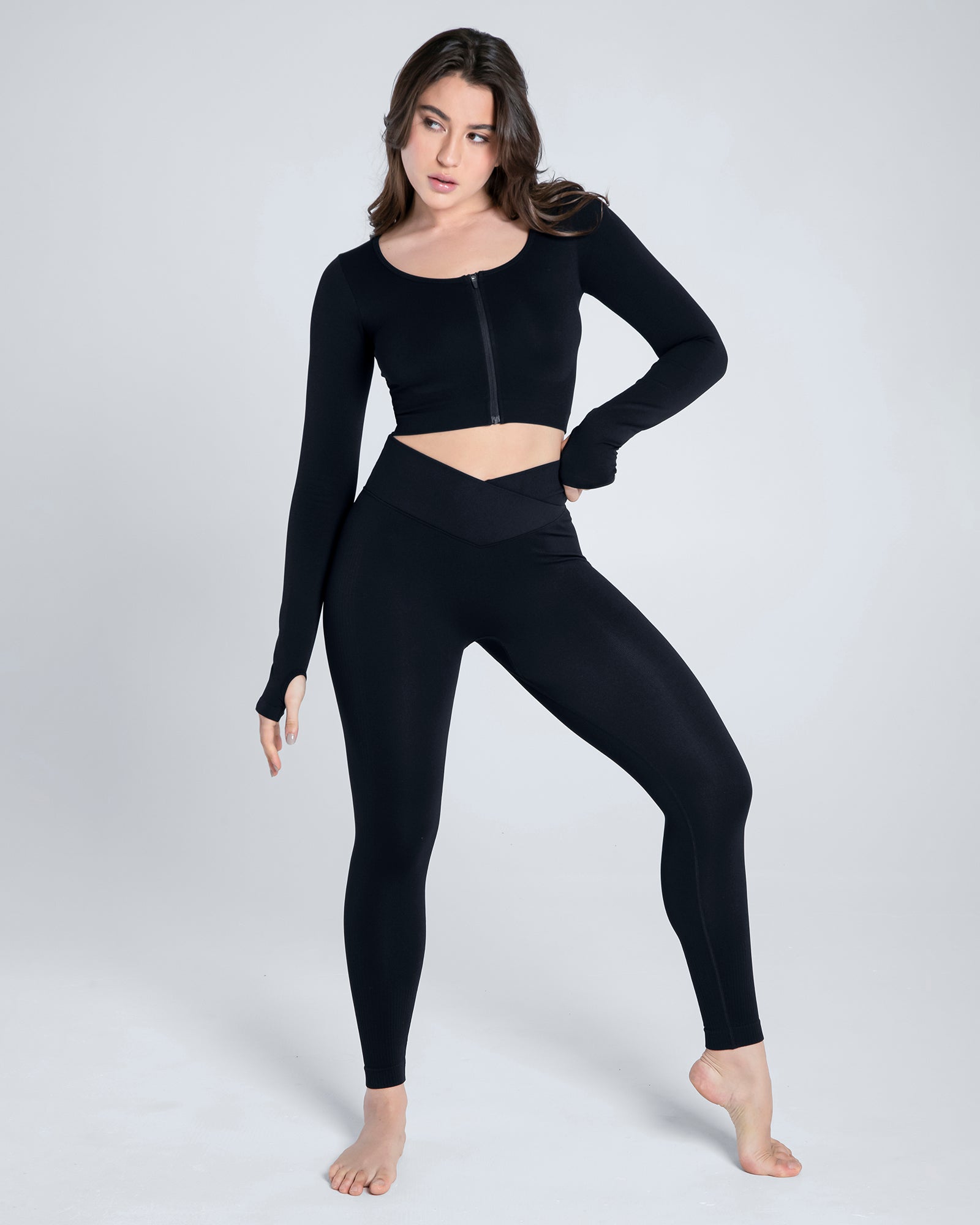 Seamless Zip-Up Sports Top/Jet Black